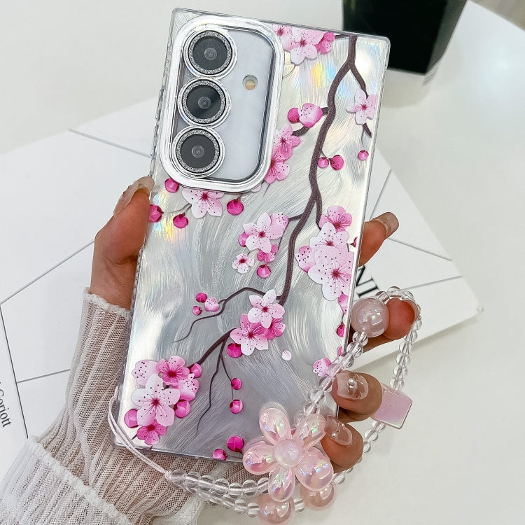 Electroplating Flowers Plants Texture Wristband TPU Phone Case, For Samsung Galaxy A54 5G