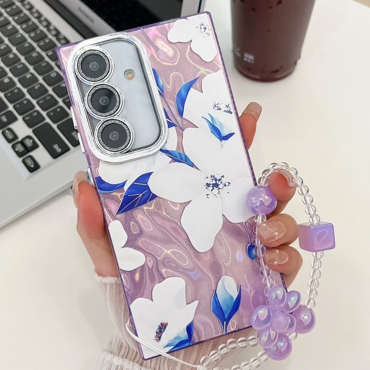 Electroplating Flowers Plants Texture Wristband TPU Phone Case, For Samsung Galaxy A54 5G