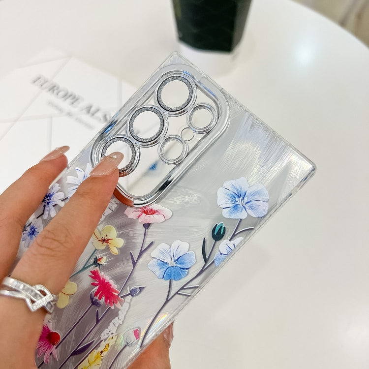 Electroplating Flowers Plants Texture Wristband TPU Phone Case, For Samsung Galaxy S24 Ultra 5G