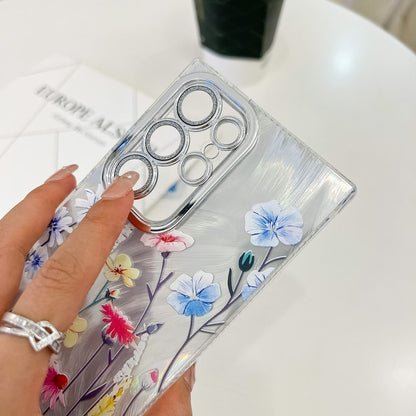 Electroplating Flowers Plants Texture Wristband TPU Phone Case, For Samsung Galaxy S24 Ultra 5G