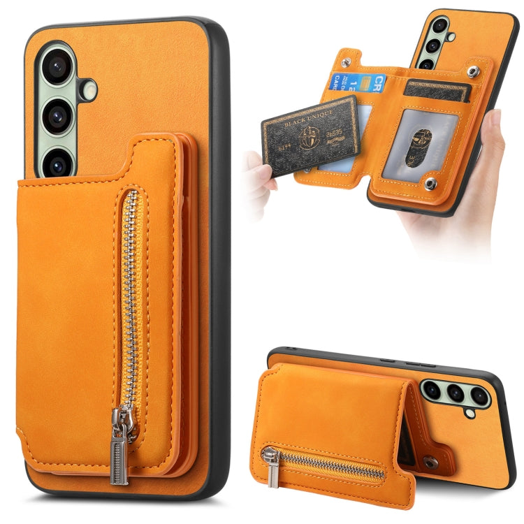 Retro MagSafe Zipper Wallet Card Bag Back Phone Case, For Samsung Galaxy A06, For Samsung Galaxy S24 FE 5G, For Samsung Galaxy A55 5G