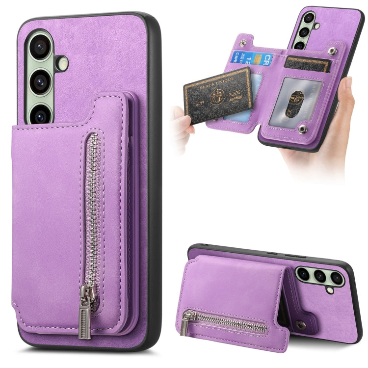 Retro MagSafe Zipper Wallet Card Bag Back Phone Case, For Samsung Galaxy A06, For Samsung Galaxy S24 FE 5G, For Samsung Galaxy A55 5G