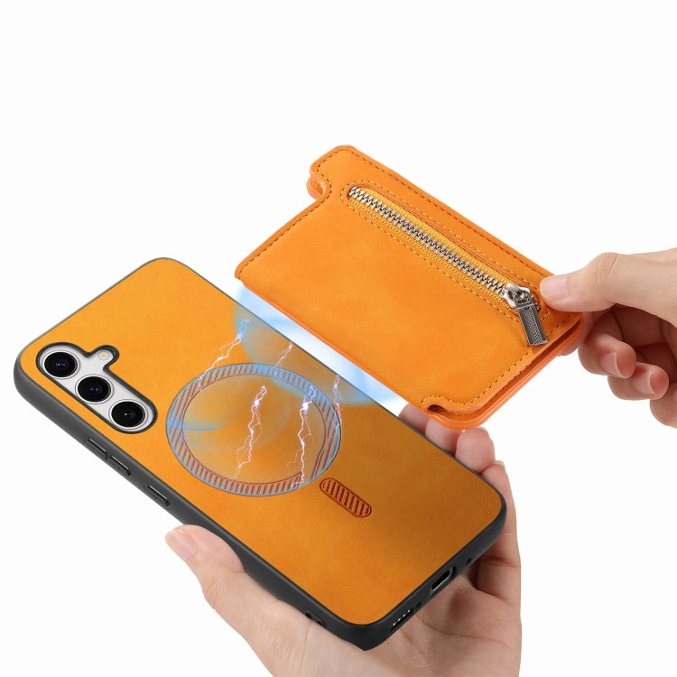 Retro MagSafe Zipper Wallet Card Bag Back Phone Case, For Samsung Galaxy S24+ 5G, For Samsung Galaxy S24 5G, For Samsung Galaxy A15