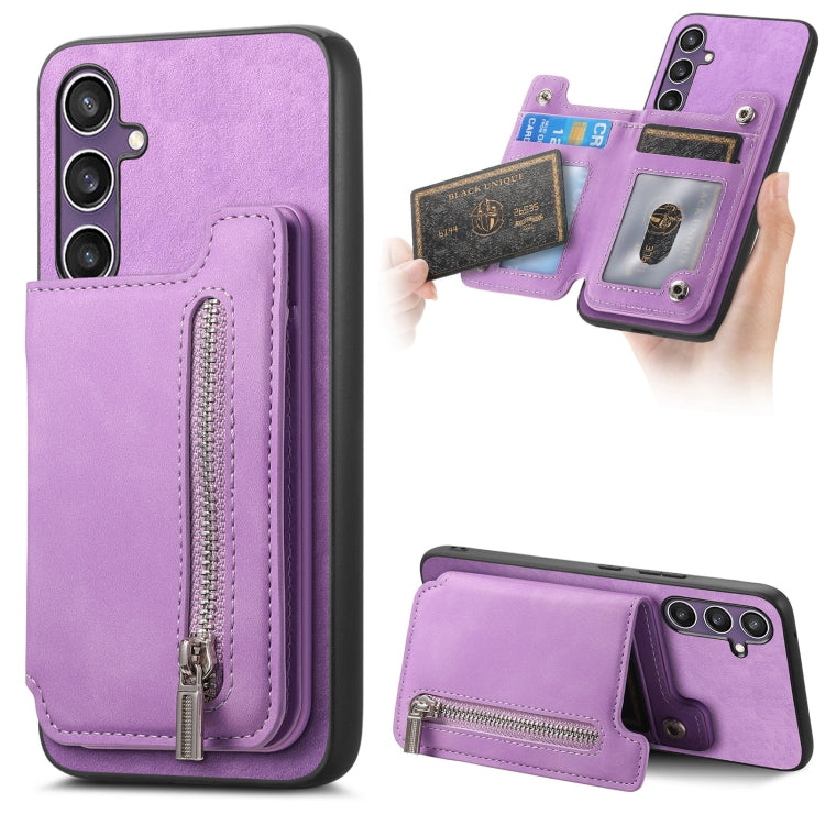 Retro MagSafe Zipper Wallet Card Bag Back Phone Case, For Samsung Galaxy S23 FE 5G, For Samsung Galaxy M14 5G, For Samsung Galaxy A24 5G