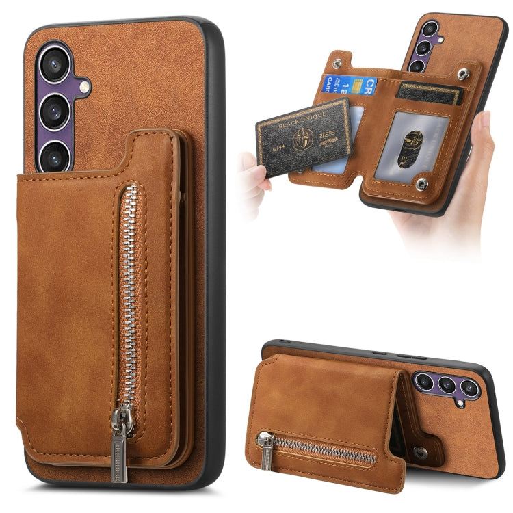 Retro MagSafe Zipper Wallet Card Bag Back Phone Case, For Samsung Galaxy S23 FE 5G, For Samsung Galaxy M14 5G, For Samsung Galaxy A24 5G