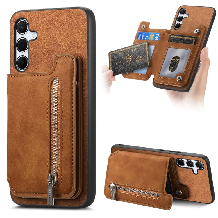 Retro MagSafe Zipper Wallet Card Bag Back Phone Case, For Samsung Galaxy A34 5G, For Samsung Galaxy A54 5G, For Samsung Galaxy S23 Ultra 5G