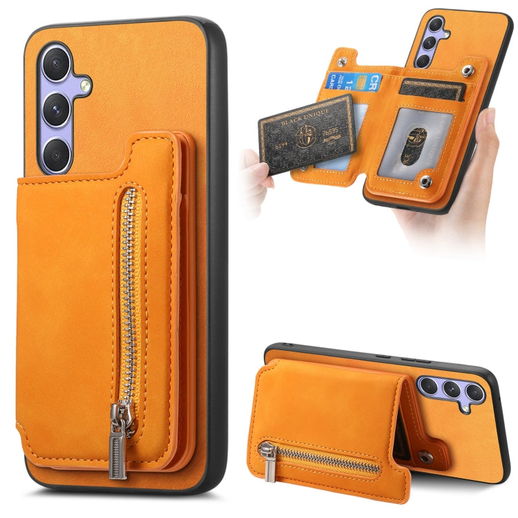 Retro MagSafe Zipper Wallet Card Bag Back Phone Case, For Samsung Galaxy M54 / F54 5G, For Samsung Galaxy A14