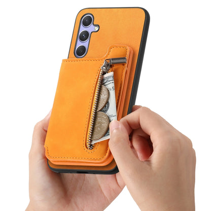 Retro MagSafe Zipper Wallet Card Bag Back Phone Case, For Samsung Galaxy M54 / F54 5G, For Samsung Galaxy A14