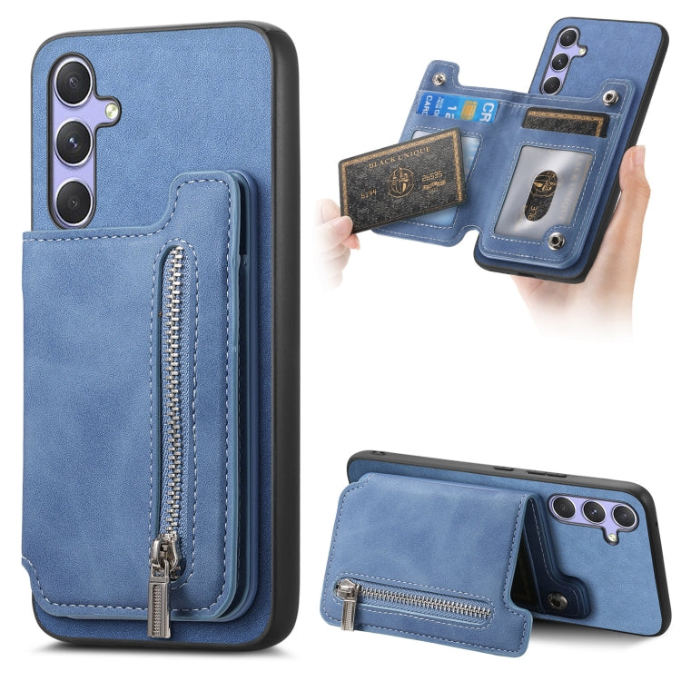 Retro MagSafe Zipper Wallet Card Bag Back Phone Case, For Samsung Galaxy M54 / F54 5G, For Samsung Galaxy A14