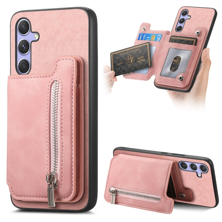 Retro MagSafe Zipper Wallet Card Bag Back Phone Case, For Samsung Galaxy M54 / F54 5G, For Samsung Galaxy A14