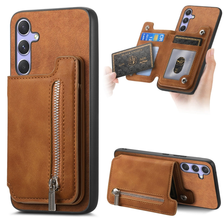 Retro MagSafe Zipper Wallet Card Bag Back Phone Case, For Samsung Galaxy M54 / F54 5G, For Samsung Galaxy A14