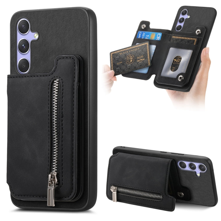 Retro MagSafe Zipper Wallet Card Bag Back Phone Case, For Samsung Galaxy M54 / F54 5G, For Samsung Galaxy A14