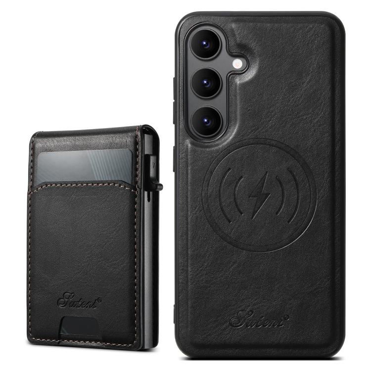 Suteni H19 Oil Wax 2-in-1 MagSafe Removable Card Box Back Phone Case, For Samsung Galaxy S25 5G, For Samsung Galaxy S25+ 5G, For Samsung Galaxy S25 Ultra 5G, For Samsung Galaxy S24 Ultra 5G, For Samsung Galaxy S24+ 5G, For Samsung Galaxy S24 5G��������...