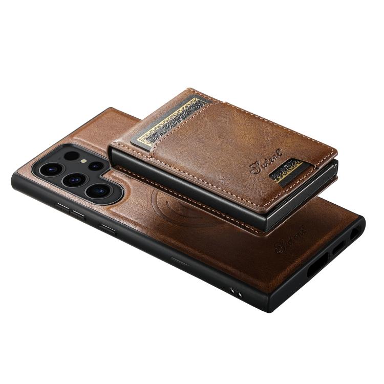 Suteni H19 Oil Wax 2-in-1 MagSafe Removable Card Box Back Phone Case, For Samsung Galaxy S25 5G, For Samsung Galaxy S25+ 5G, For Samsung Galaxy S25 Ultra 5G, For Samsung Galaxy S24 Ultra 5G, For Samsung Galaxy S24+ 5G, For Samsung Galaxy S24 5G��������...