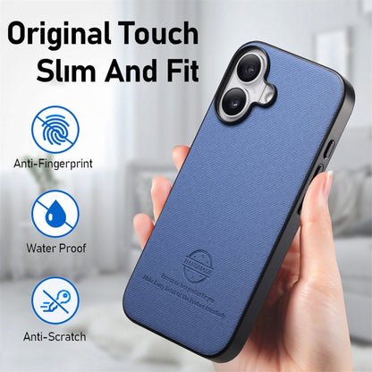 Twill Fabric Leather Skin Back Phone Case, For iPhone 16 Plus, For iPhone 16, For iPhone 15 Pro Max
