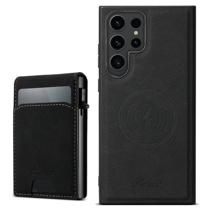 Suteni H19 Litchi Texture 2-in-1 MagSafe Removable Card Case Back Phone Case, For Samsung Galaxy S25 5G, For Samsung Galaxy S25+ 5G, For Samsung Galaxy S25 Ultra 5G, For Samsung Galaxy S24 Ultra 5G, For Samsung Galaxy S24+ 5G, For Samsung Galaxy S24 5G...