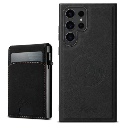 Suteni H19 Litchi Texture 2-in-1 MagSafe Removable Card Case Back Phone Case, For Samsung Galaxy S25 5G, For Samsung Galaxy S25+ 5G, For Samsung Galaxy S25 Ultra 5G, For Samsung Galaxy S24 Ultra 5G, For Samsung Galaxy S24+ 5G, For Samsung Galaxy S24 5G...