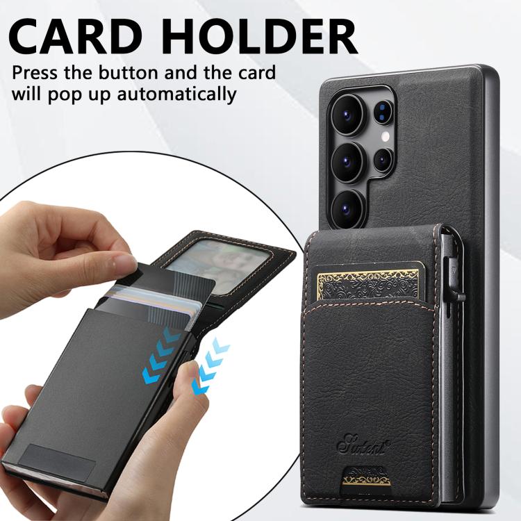 Suteni H19 Litchi Texture 2-in-1 MagSafe Removable Card Case Back Phone Case, For Samsung Galaxy S26+ 5G, For Samsung Galaxy S26 Ultra 5G, For Samsung Galaxy S25 5G, For Samsung Galaxy S25+ 5G, For Samsung Galaxy S25 Ultra 5G                           ...