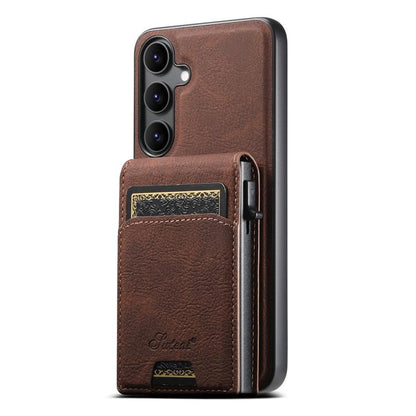 Suteni H19 Litchi Texture 2-in-1 MagSafe Removable Card Case Back Phone Case, For Samsung Galaxy S26+ 5G, For Samsung Galaxy S26 Ultra 5G, For Samsung Galaxy S25 5G, For Samsung Galaxy S25+ 5G, For Samsung Galaxy S25 Ultra 5G                           ...