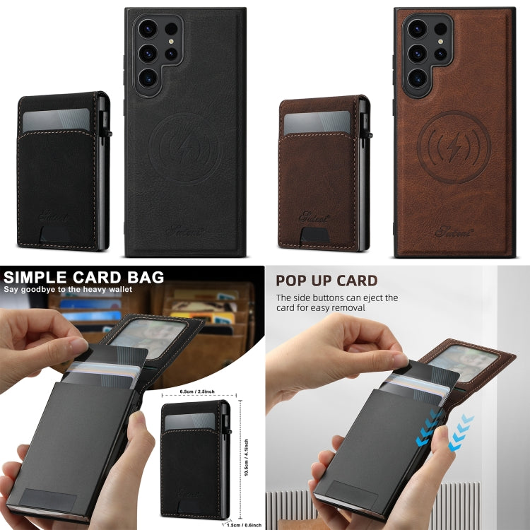 Suteni H19 Litchi Texture 2-in-1 MagSafe Removable Card Case Back Phone Case, For Samsung Galaxy S25 5G, For Samsung Galaxy S25+ 5G, For Samsung Galaxy S25 Ultra 5G, For Samsung Galaxy S24 Ultra 5G, For Samsung Galaxy S24+ 5G, For Samsung Galaxy S24 5G...