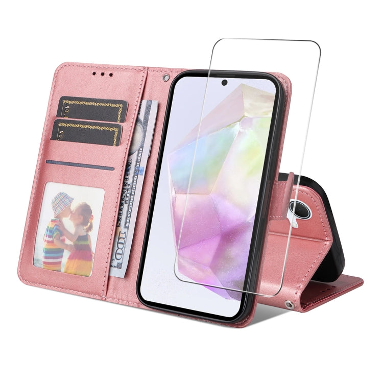 ENKAY Card Wallet Calf Texture Leather Phone Case with Screen Film, For Galaxy A36 5G, For Galaxy S25 5G, For Galaxy S25+ 5G, For Galaxy S25 Ultra 5G