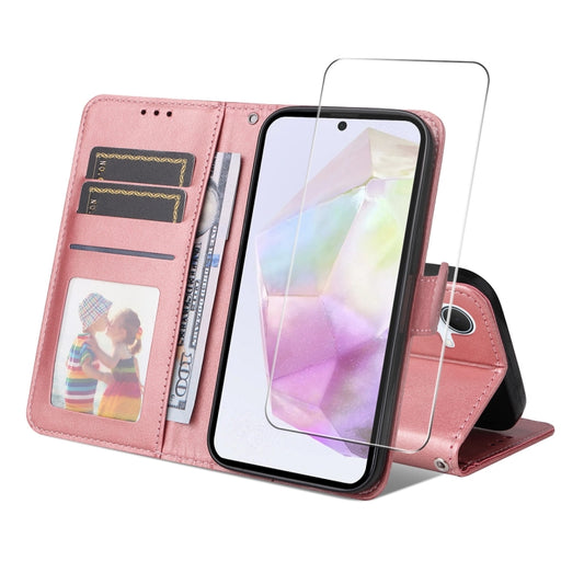 ENKAY Card Wallet Calf Texture Leather Phone Case with Screen Film, For Galaxy A36 5G, For Galaxy S25 5G, For Galaxy S25+ 5G, For Galaxy S25 Ultra 5G