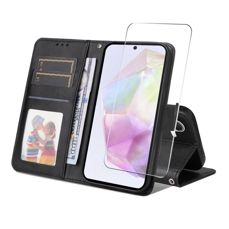 ENKAY Card Wallet Calf Texture Leather Phone Case with Screen Film, For Galaxy A36 5G, For Galaxy S25 5G, For Galaxy S25+ 5G, For Galaxy S25 Ultra 5G