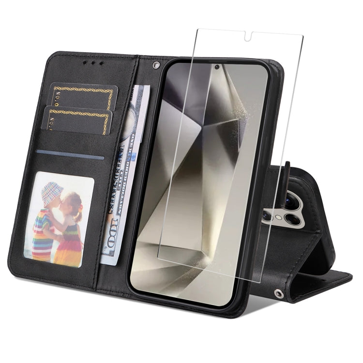 ENKAY Card Wallet Calf Texture Leather Phone Case with Screen Film, For Galaxy A36 5G, For Galaxy S25 5G, For Galaxy S25+ 5G, For Galaxy S25 Ultra 5G
