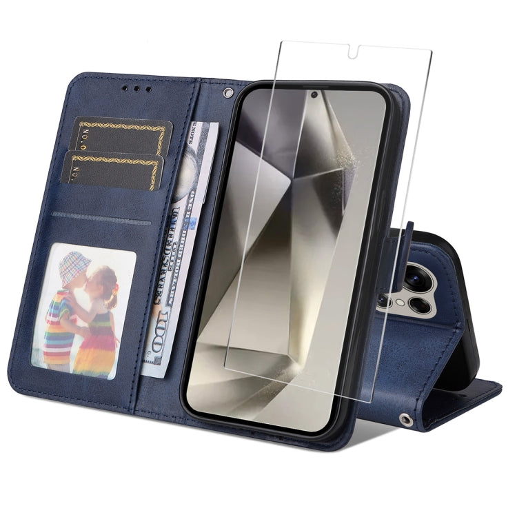 ENKAY Card Wallet Calf Texture Leather Phone Case with Screen Film, For Galaxy A36 5G, For Galaxy S25 5G, For Galaxy S25+ 5G, For Galaxy S25 Ultra 5G