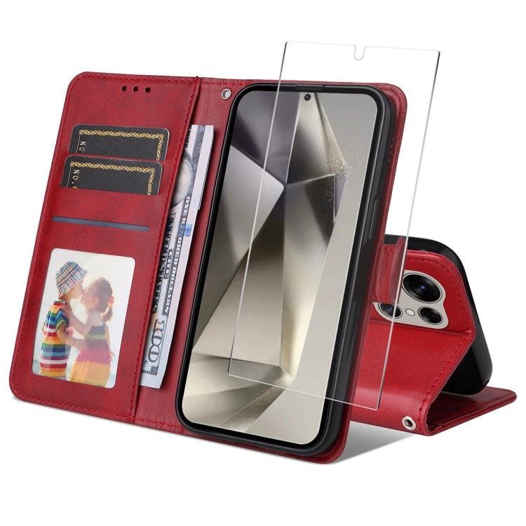 ENKAY Card Wallet Calf Texture Leather Phone Case with Screen Film, For Galaxy A25 Japan / A25e, For Galaxy S24 Ultra 5G, For Galaxy S24+ 5G, For Galaxy S24 5G