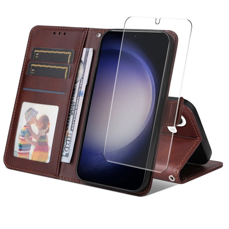 ENKAY Card Wallet Calf Texture Leather Phone Case with Screen Film, For Samsung Galaxy S24 Ultra 5G, For Samsung Galaxy S24+ 5G, For Samsung Galaxy S24 5G, For Samsung Galaxy F16 / M16