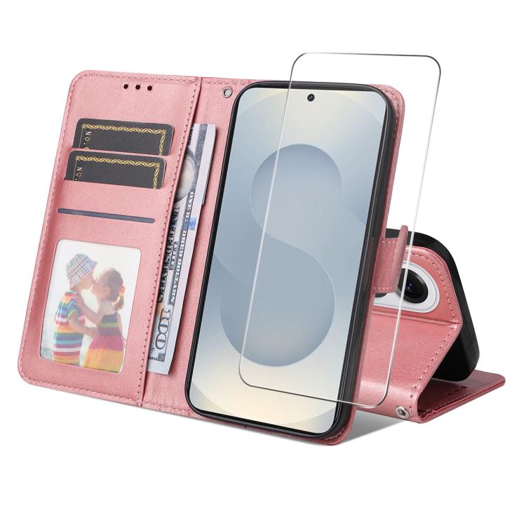 ENKAY Card Wallet Calf Texture Leather Phone Case with Screen Film, For Galaxy A07, For Galaxy M56, For Galaxy S25 Edge 5G, For Galaxy A56 5G