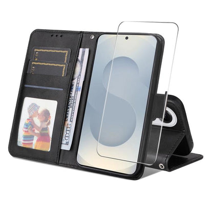 ENKAY Card Wallet Calf Texture Leather Phone Case with Screen Film, For Galaxy A07, For Galaxy M56, For Galaxy S25 Edge 5G, For Galaxy A56 5G