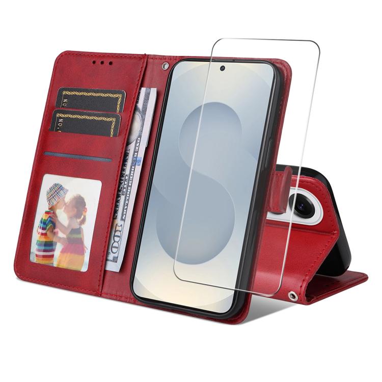 ENKAY Card Wallet Calf Texture Leather Phone Case with Screen Film, For Galaxy A07, For Galaxy M56, For Galaxy S25 Edge 5G, For Galaxy A56 5G
