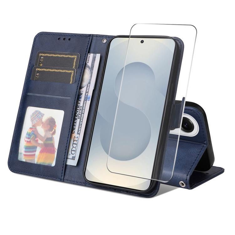 ENKAY Card Wallet Calf Texture Leather Phone Case with Screen Film, For Galaxy A07, For Galaxy M56, For Galaxy S25 Edge 5G, For Galaxy A56 5G