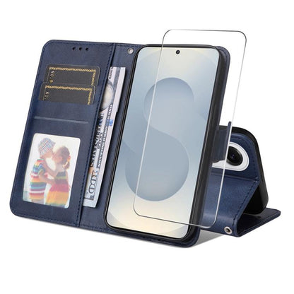 ENKAY Card Wallet Calf Texture Leather Phone Case with Screen Film, For Galaxy A07, For Galaxy M56, For Galaxy S25 Edge 5G, For Galaxy A56 5G