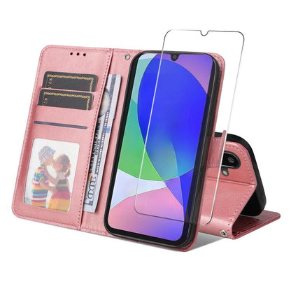 ENKAY Card Wallet Calf Texture Leather Phone Case with Screen Film, For Galaxy F16 / M16