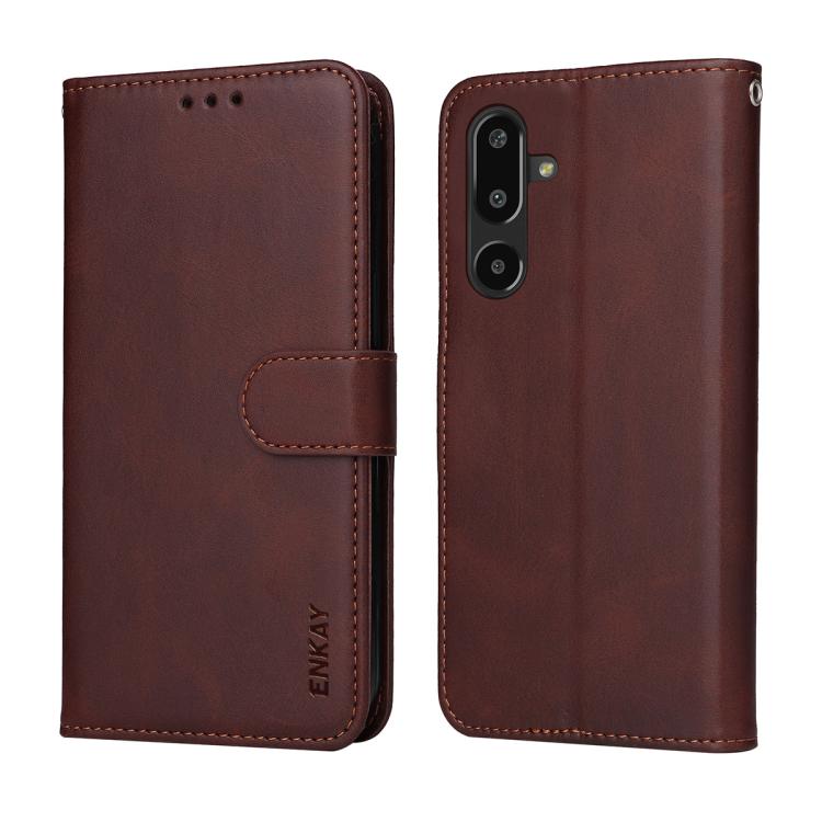 ENKAY Card Wallet Calf Texture Leather Phone Case with Screen Film, For Galaxy F16 / M16