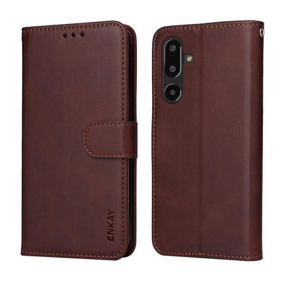 ENKAY Card Wallet Calf Texture Leather Phone Case with Screen Film, For Galaxy F16 / M16
