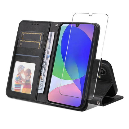 ENKAY Card Wallet Calf Texture Leather Phone Case with Screen Film, For Galaxy F16 / M16