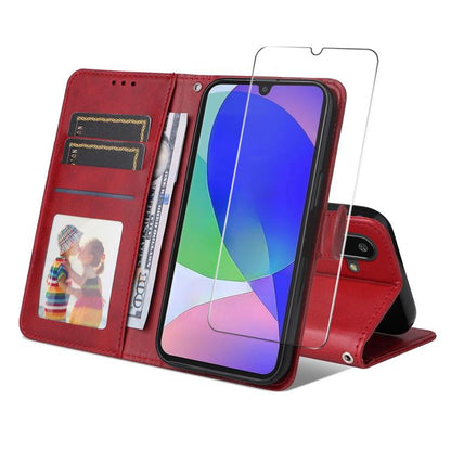 ENKAY Card Wallet Calf Texture Leather Phone Case with Screen Film, For Galaxy F16 / M16