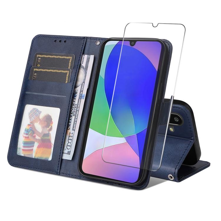 ENKAY Card Wallet Calf Texture Leather Phone Case with Screen Film, For Samsung Galaxy S24 Ultra 5G, For Samsung Galaxy S24+ 5G, For Samsung Galaxy S24 5G, For Samsung Galaxy F16 / M16