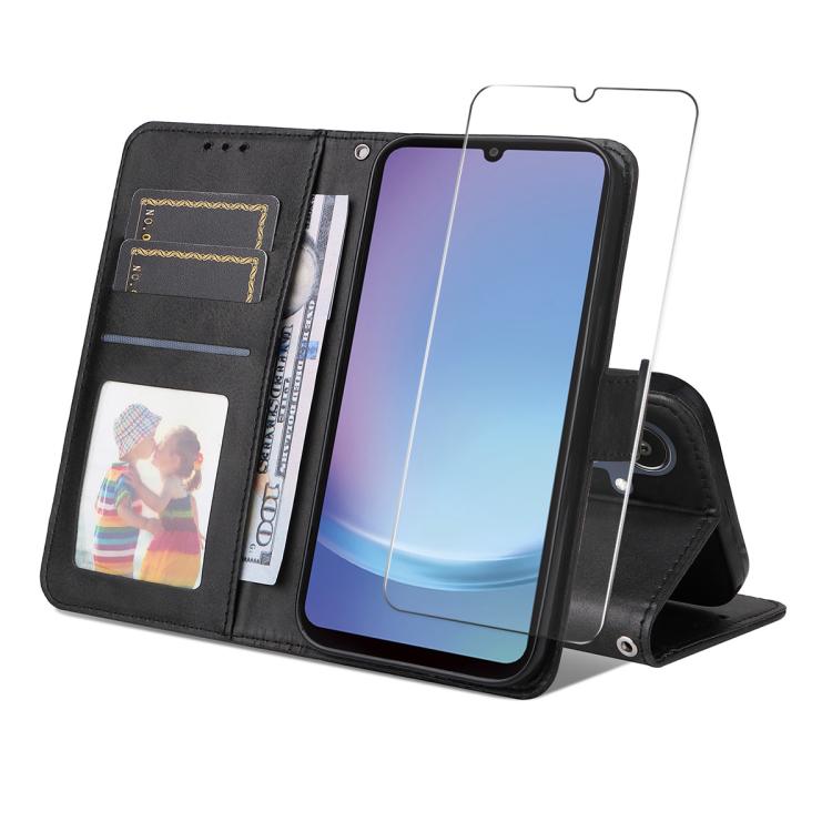 ENKAY Card Wallet Calf Texture Leather Phone Case with Screen Film, For Galaxy A25 Japan / A25e, For Galaxy S24 Ultra 5G, For Galaxy S24+ 5G, For Galaxy S24 5G