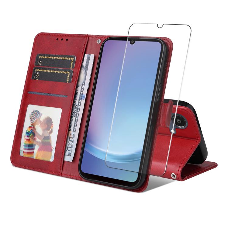 ENKAY Card Wallet Calf Texture Leather Phone Case with Screen Film, For Galaxy A25 Japan / A25e, For Galaxy S24 Ultra 5G, For Galaxy S24+ 5G, For Galaxy S24 5G