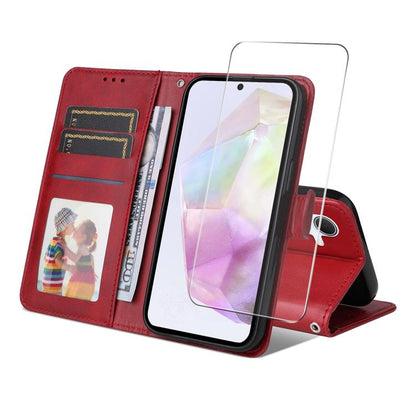 ENKAY Card Wallet Calf Texture Leather Phone Case with Screen Film, For Galaxy A07, For Galaxy M56, For Galaxy S25 Edge 5G, For Galaxy A56 5G