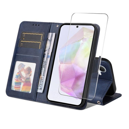 ENKAY Card Wallet Calf Texture Leather Phone Case with Screen Film, For Samsung Galaxy M56, For Samsung Galaxy S25 Edge 5G, For Samsung Galaxy A56, For Samsung Galaxy A36