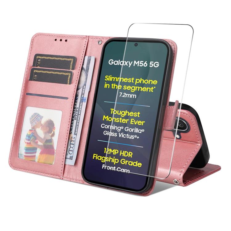 ENKAY Card Wallet Calf Texture Leather Phone Case with Screen Film, For Samsung Galaxy M56, For Samsung Galaxy S25 Edge 5G, For Samsung Galaxy A56, For Samsung Galaxy A36