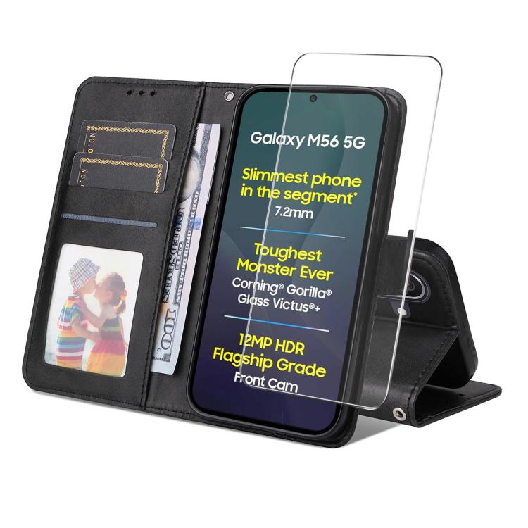 ENKAY Card Wallet Calf Texture Leather Phone Case with Screen Film, For Samsung Galaxy M56, For Samsung Galaxy S25 Edge 5G, For Samsung Galaxy A56, For Samsung Galaxy A36