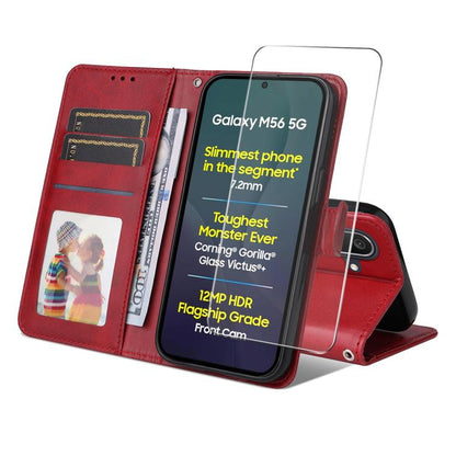 ENKAY Card Wallet Calf Texture Leather Phone Case with Screen Film, For Samsung Galaxy M56, For Samsung Galaxy S25 Edge 5G, For Samsung Galaxy A56, For Samsung Galaxy A36