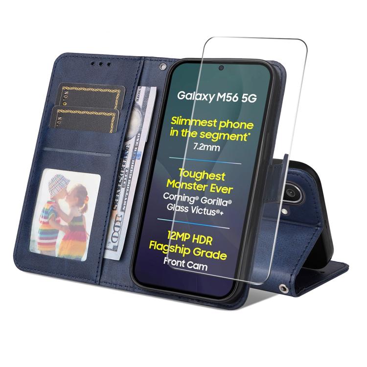 ENKAY Card Wallet Calf Texture Leather Phone Case with Screen Film, For Galaxy A07, For Galaxy M56, For Galaxy S25 Edge 5G, For Galaxy A56 5G